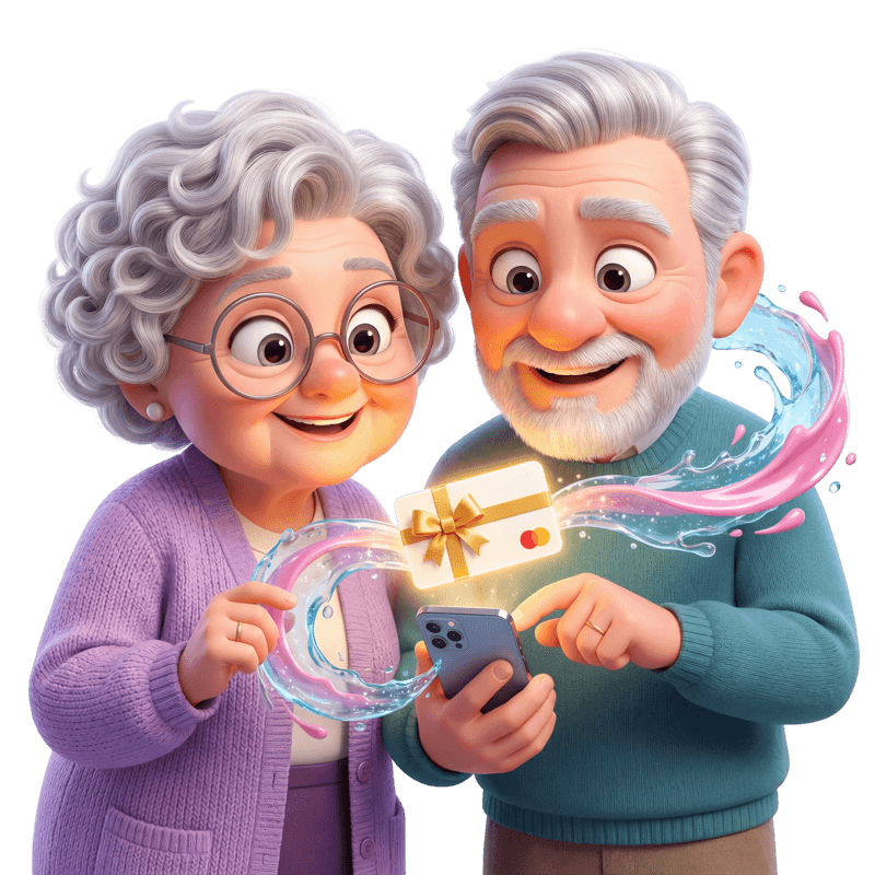 Grandparents sending an activity gift from a phone