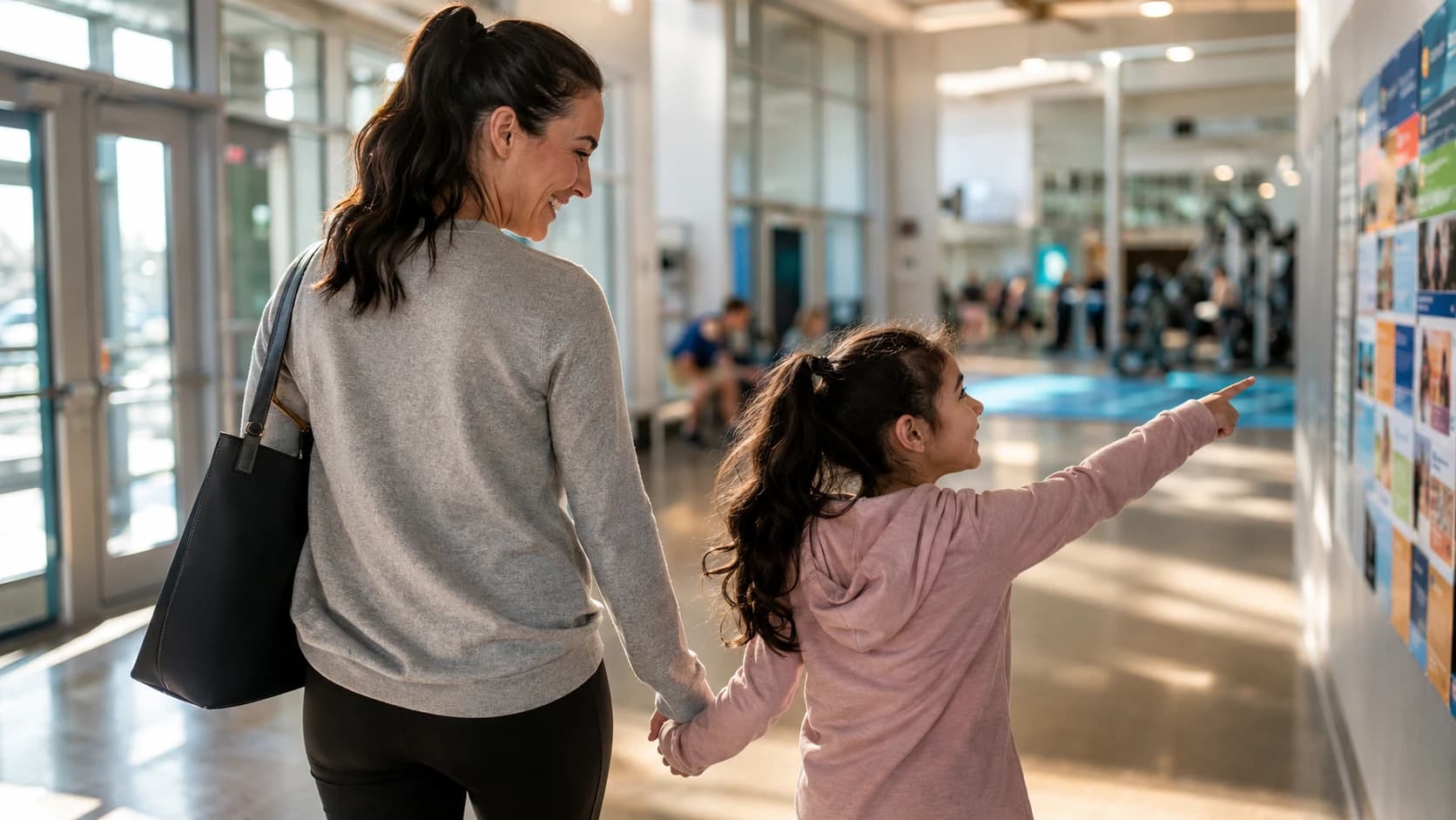 A parent and child choosing a local activity together