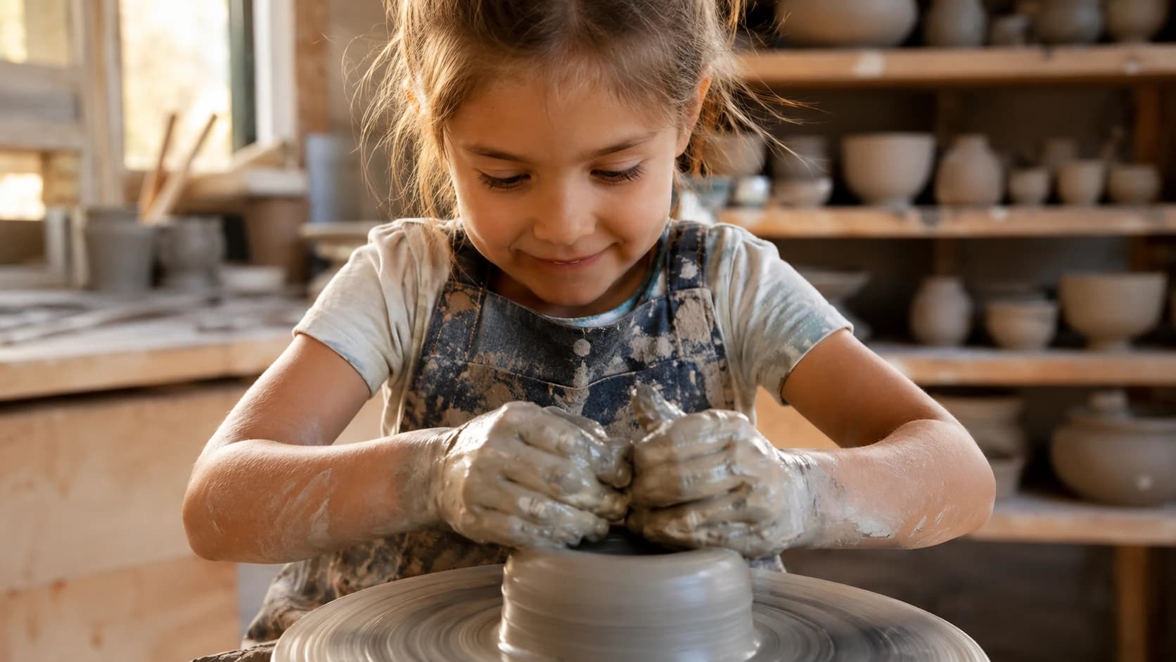 A child immersed in a hands-on creative activity