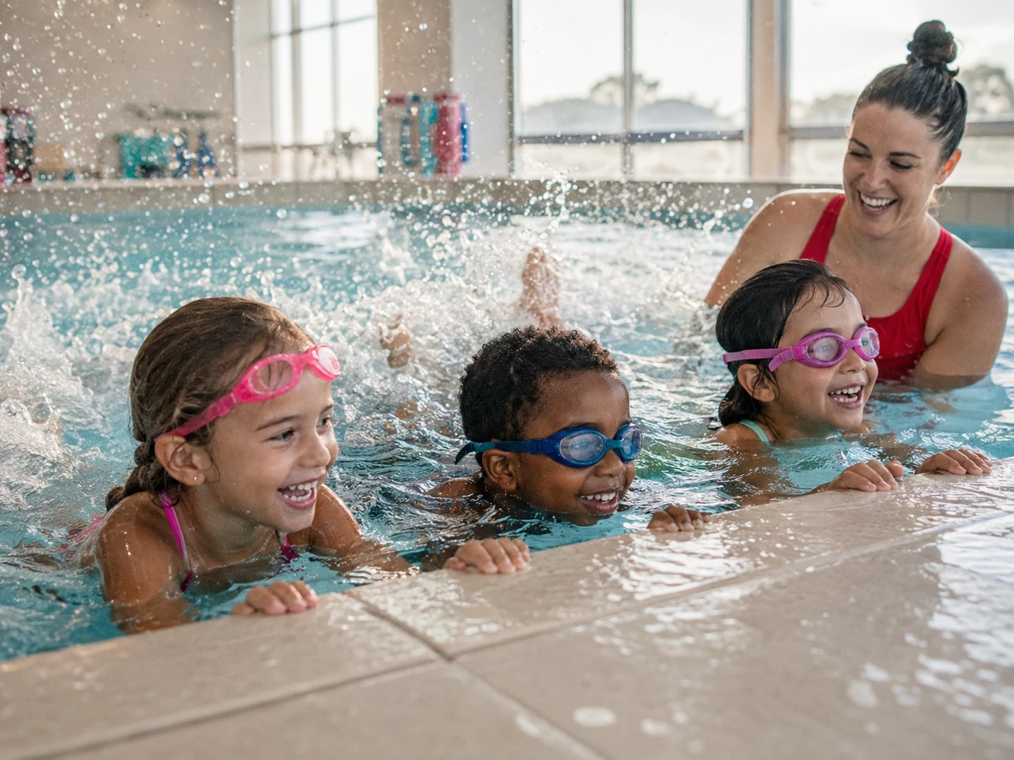 Children taking part in a swimming lesson
